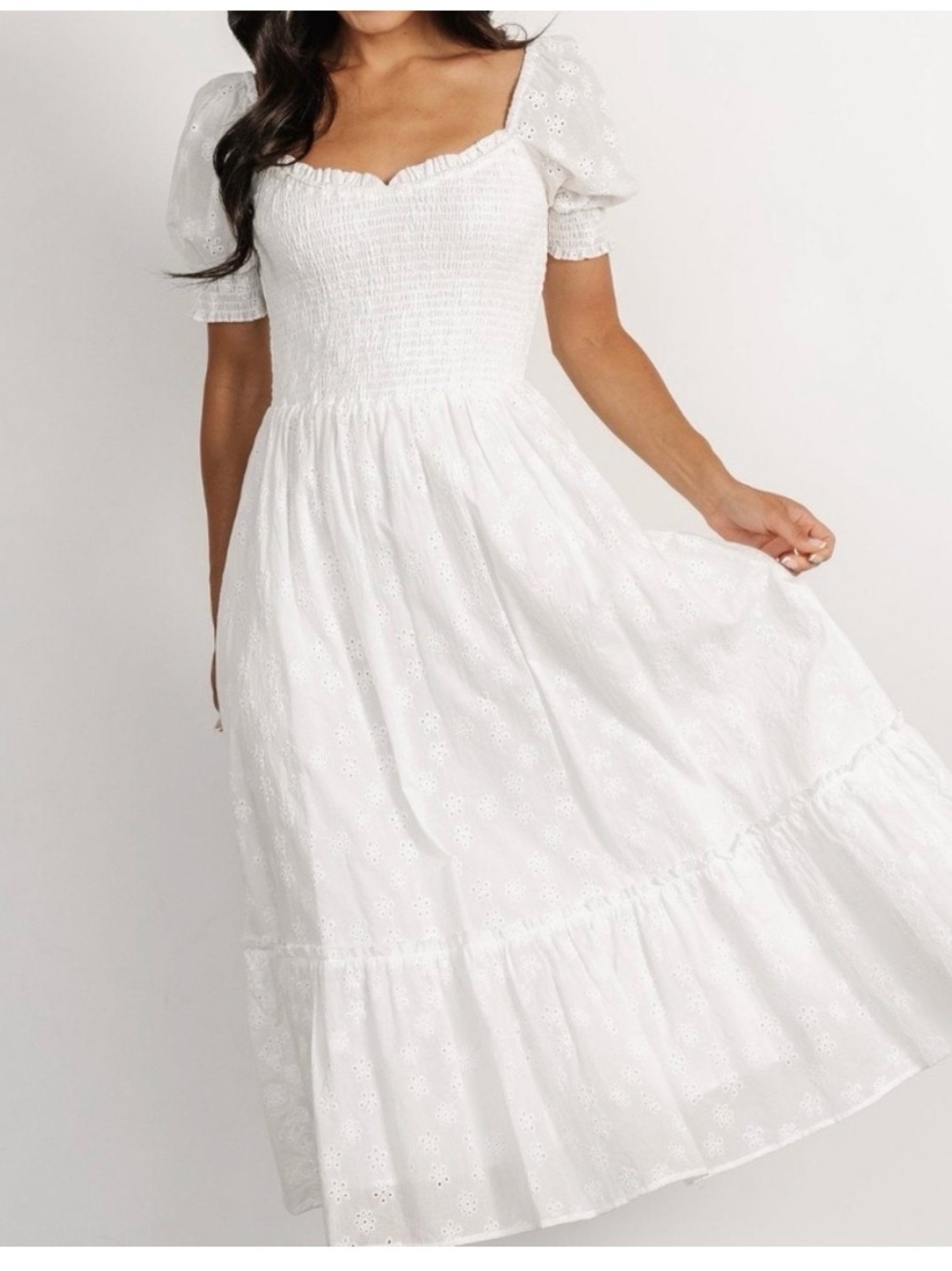 Baltic Born Piper Eyelet Midi Dresses- Off White. Size M